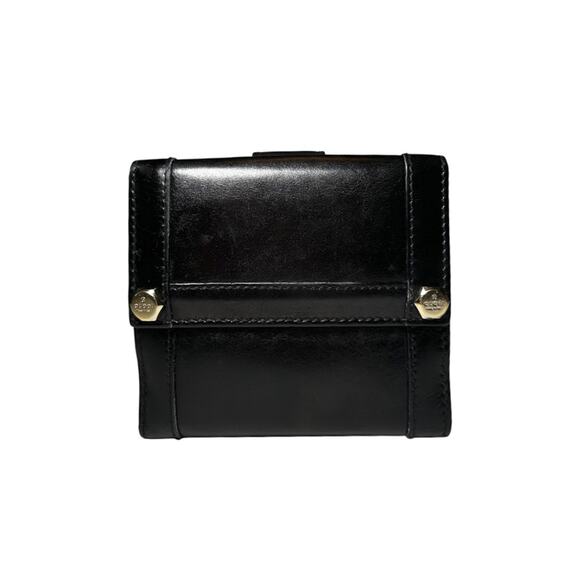 Gucci Vintage GG Double Metal Nut Studs Logo Leather Compact Bi-Fold Wallet - Picture 1 of 10